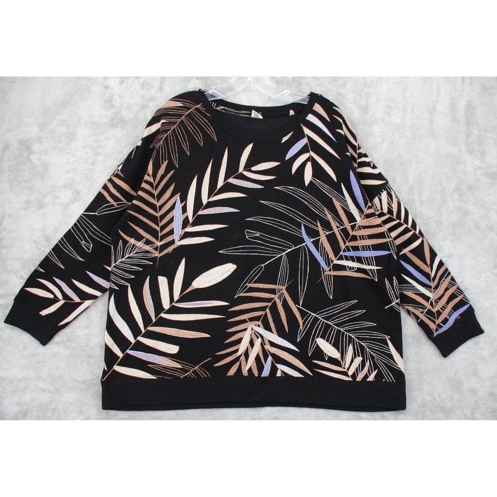 Sseko Sweatshirt Women Size 2 L Palm Leaf Artsy Art to Wear‎ Athleisure Relaxed